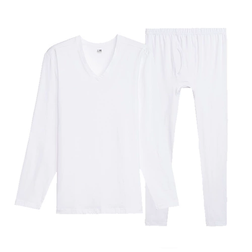Хлопковое нижнее белье, базовый удерживающий тепло комплект, приятные телу штаны, лонгслив, термобелье, V-образный вырез