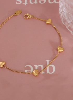 韩版简约四颗爱心钛钢手链女小众轻奢设计感桃心时尚百搭个性饰品