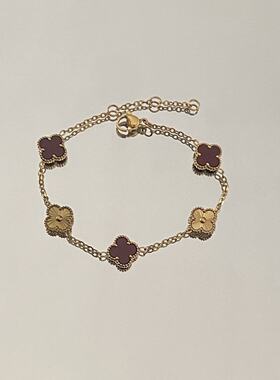 爆款热销钛钢可水洗不掉色四叶草手链女百搭轻奢小众贝母手饰