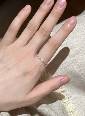 甜美简约竹节戒指女时尚百搭个性气质素圈S925镀银开口指环食指戒