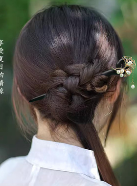 盘发发簪古风女高级感檀木步摇日常通勤汉服发饰发钗簪子新中式