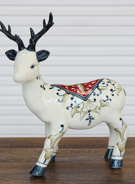 麋鹿陶瓷新中式风客厅玄关摆件