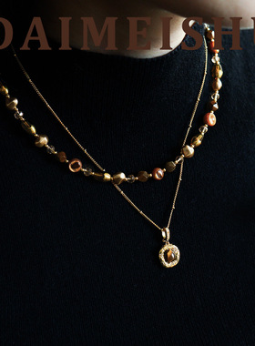 复古美拉德简约百搭时尚贝壳虎眼石项链轻奢小众高级感叠戴锁骨链