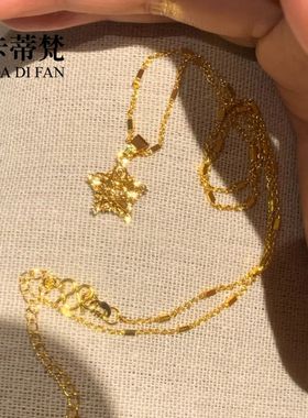 小红书爆款沙金织梦星爆闪碎冰冰镂空星星吊坠项链精致高级感