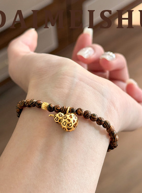 原创复古时尚美拉德滴油豹纹葫芦木质串珠手链轻奢高级感百搭手饰