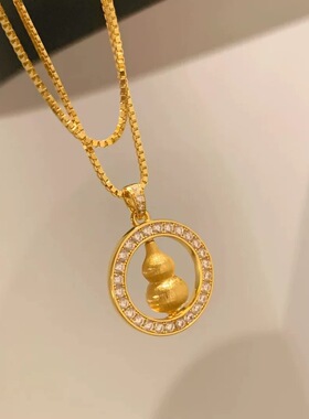 镀真金强保色古法沙金拉丝镶钻转运葫芦文艺精致复古高级百搭项链