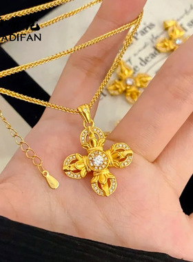 沙金点钻梵莲金刚杵吊坠可叠戴项链女新中式国潮风古法鎏金挂件