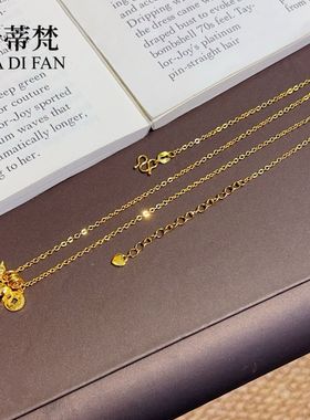 沙金爆闪碎冰冰马上有钱金色木马项链小马铜钱手链叠戴高级锁骨链
