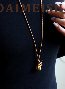 原创复古时尚精致磨砂滴油豹纹葫芦毛衣链轻奢高级感百搭长项链女