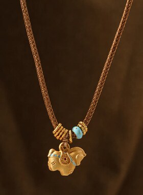 古法沙金马形吊坠项链马上有钱盘缠毛衣链吉祥寓意小众设计锁骨链