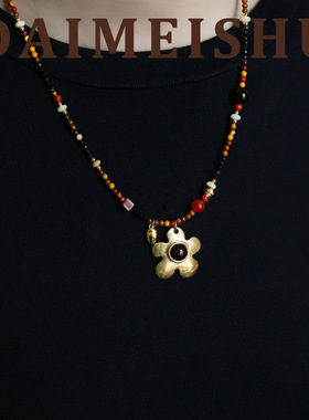 新款复古波西米亚花朵玛瑙串珠项链轻奢高级感气质百搭新年锁骨链