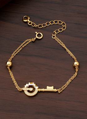 轻奢高级感满钻钥匙吊坠耳环手链项链锆石镶嵌潮流时尚密码套装