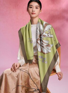 高端真丝丝巾女围巾披肩100%桑蚕丝110大方巾重磅素绉缎