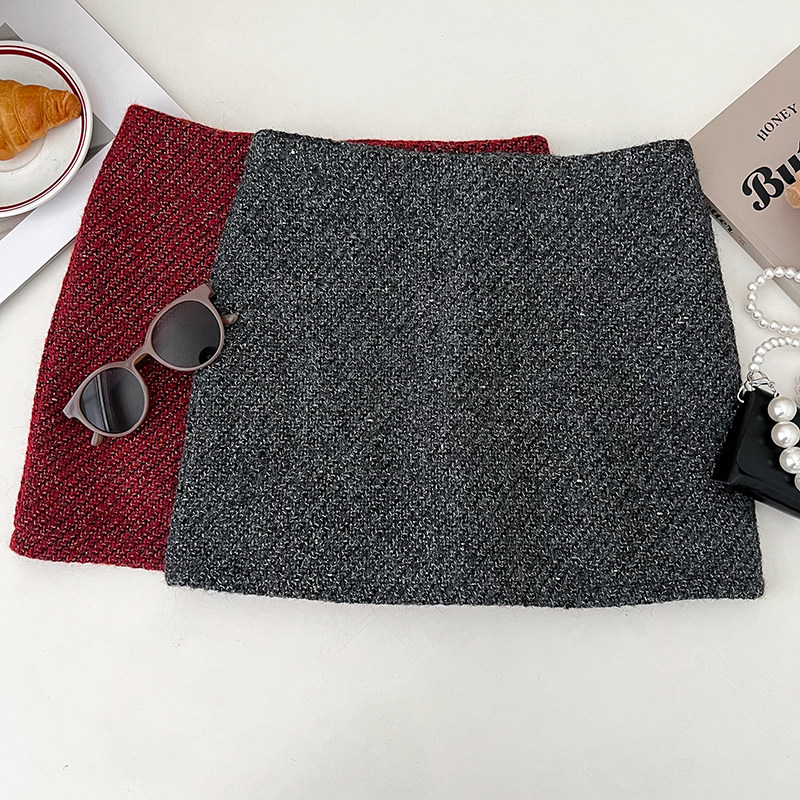 小香风粗花呢红色高腰显瘦半身裙防走光短裙包臀裙a字裙女秋冬,淘宝优惠券,粉丝福利购,淘宝优惠卷