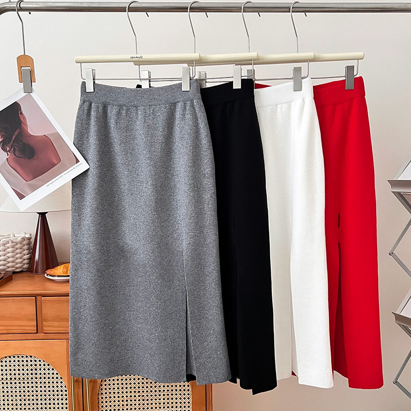 设计感气质百搭高腰显瘦针织中长款开叉半身裙包臀裙a字裙女秋冬,淘宝优惠券,粉丝福利购,淘宝优惠卷