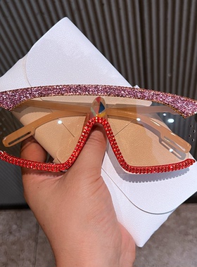 欧美复古连体镶钻太阳镜装饰眼镜