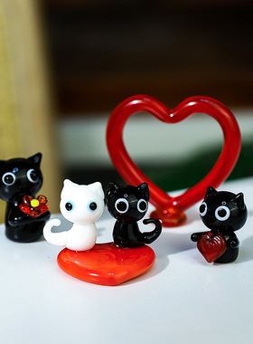 创意琉璃黑色小猫宠物可爱摆件家居书房卧室装饰礼物玻璃工艺品