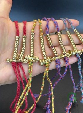 藏式佛珠黄铜手搓棉线流苏金刚菩提子手串文玩铜珠子计数器配饰