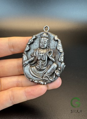 复古天铁观音牌莲花观音挂件吊坠双面雕刻荷花观音菩萨纯铁佛牌