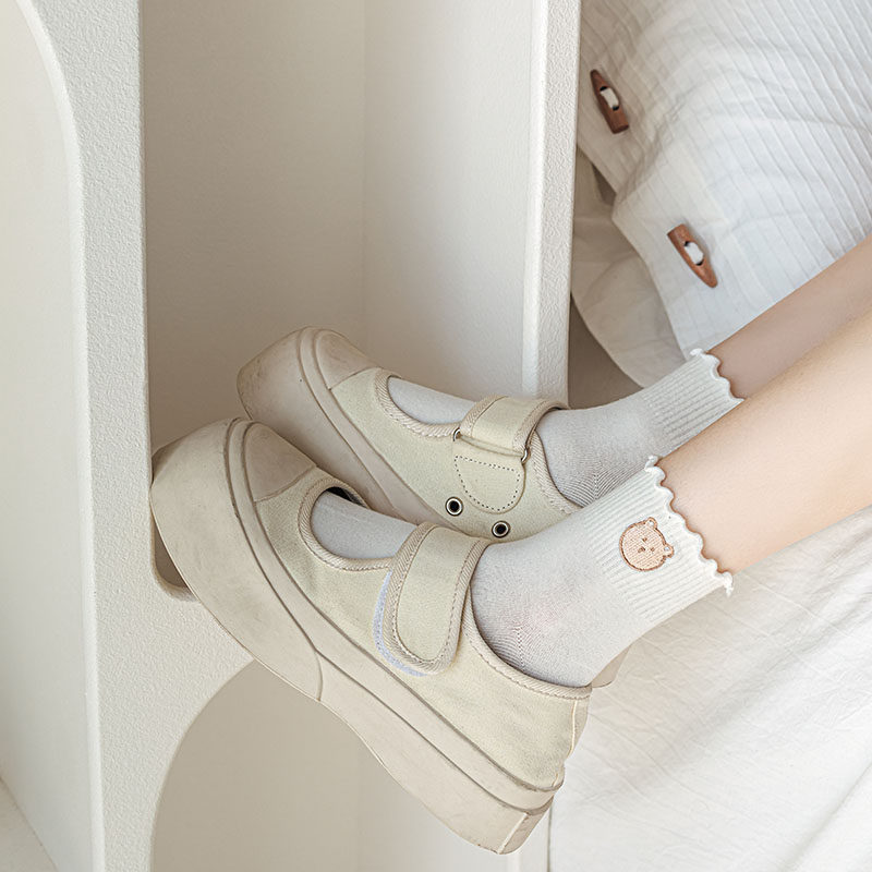 春夏款日系刺绣爱心小熊白色jk短袜可爱甜美木耳卷边学生低帮女袜,淘宝优惠券,粉丝福利购,淘宝优惠卷