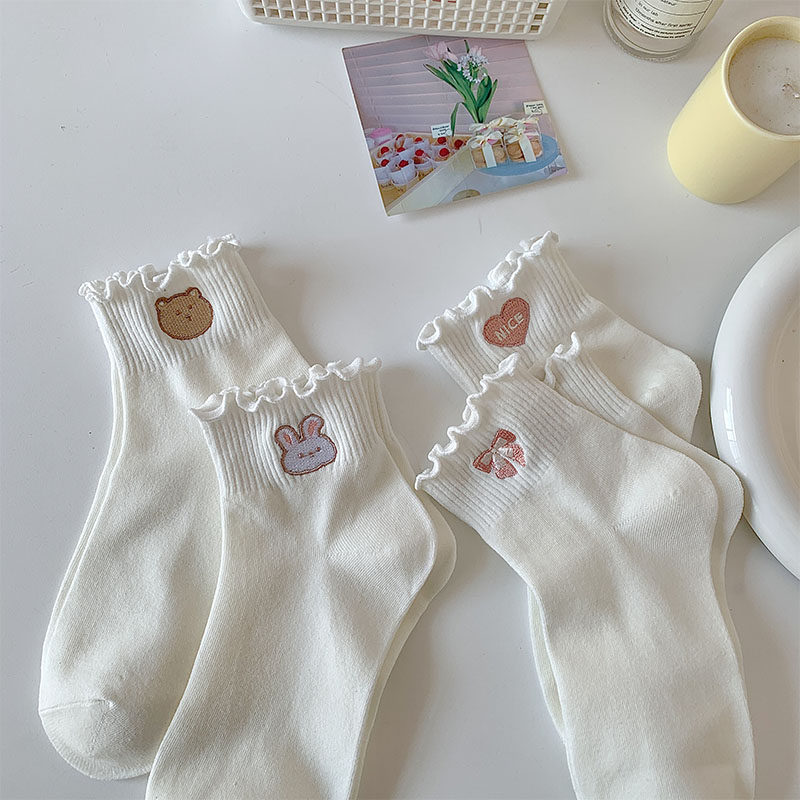 春夏款日系刺绣爱心小熊白色jk短袜可爱甜美木耳卷边学生低帮女袜,淘宝优惠券,粉丝福利购,淘宝优惠卷