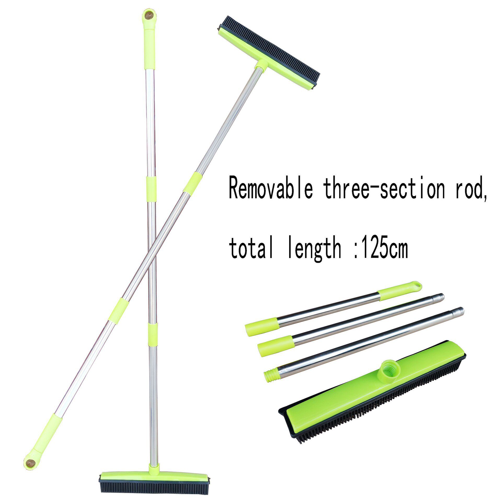 Three-section pole carpet hair removal broom to scrape dust, hand-washable rubber floor brush to clean dog hair, wipe window to remove floating hair