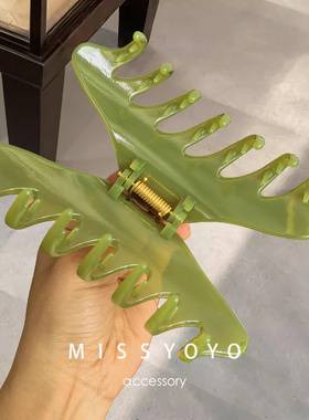 超大号盘发抓夹果冻绿色百搭高级感后脑勺发卡多发量高弹力夹得紧