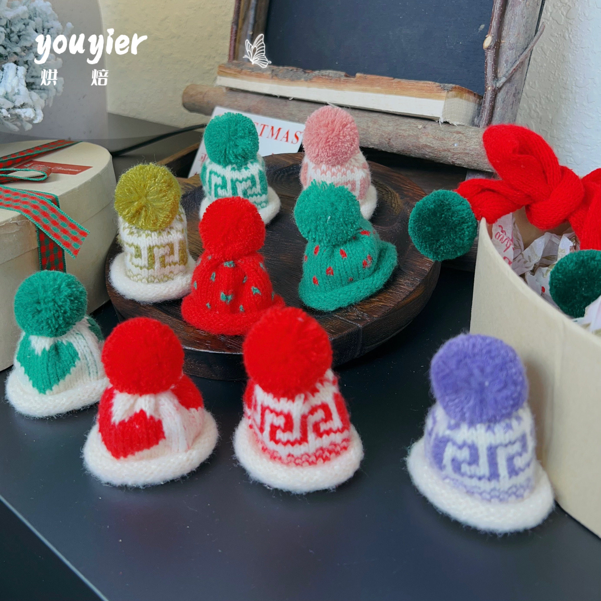 【youyier】圣诞节迷你针织小圆圣诞帽节日氛围装饰毛线帽子,淘宝优惠券,粉丝福利购,淘宝优惠卷