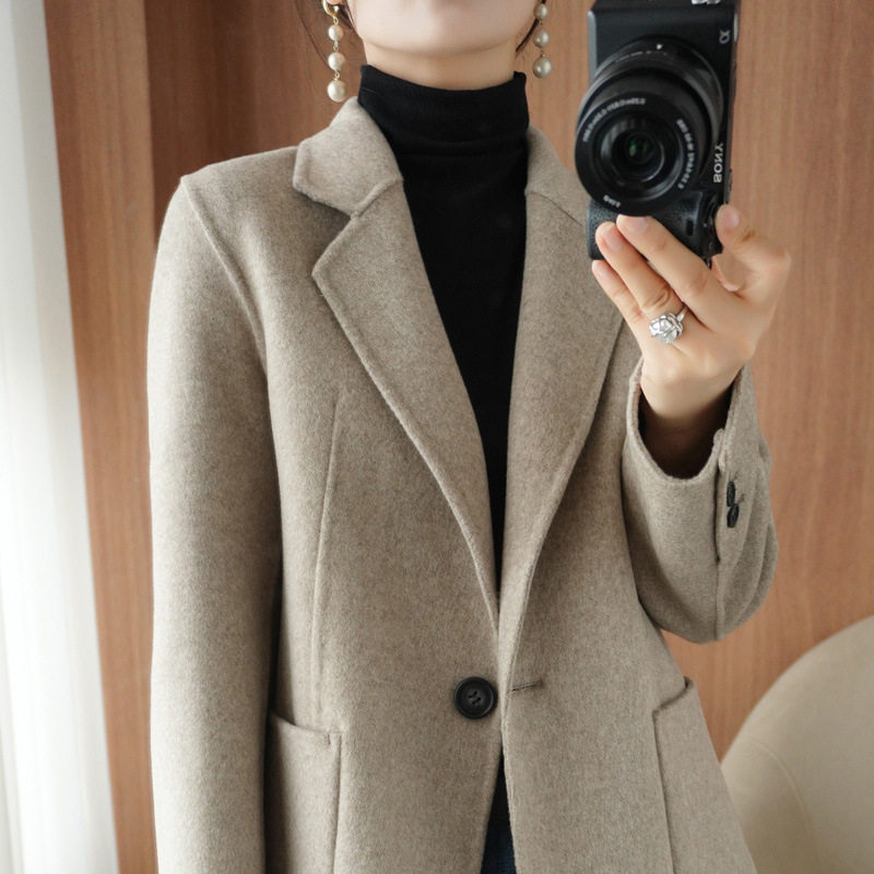 女士毛呢外套2024年新款短款西装外套双面羊毛大衣女咖色短款宽松,淘宝优惠券,粉丝福利购,淘宝优惠卷