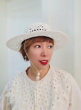 礼帽逛街日式女夏天平檐镂空草帽