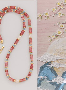 粉红色珍珠天然石头串珠轻奢项链