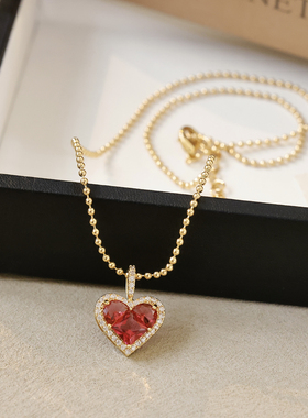 铜合金红色爱心项链女士「拾光」轻奢小众高级感气质锁骨链百搭款