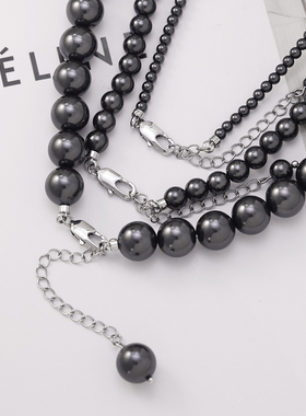 黑色琉璃贝珠项链施家珍珠颈链