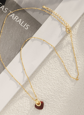 复古红色爱心长款项链