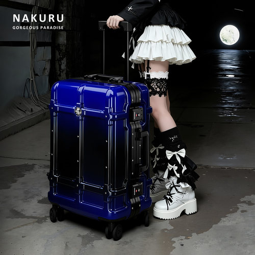NAKURU行李箱男潮流时尚箱子29大容量高颜值密码箱复古蓝20寸铝框 - 图0