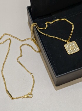 法式轻奢满钻方牌凯旋门锁骨链