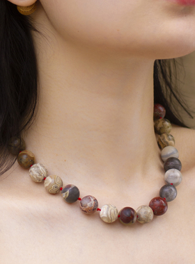 原创天然花纹玛瑙小众设计项链女
