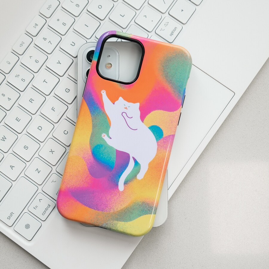 「迷幻猫猫」多巴胺可爱撞色二合一双层菲林17Pro艺术感手机壳适用于iPhoneAir小众苹果13新款华为p70