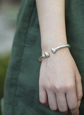 熙素纯手工一体定制南瓜头银手镯