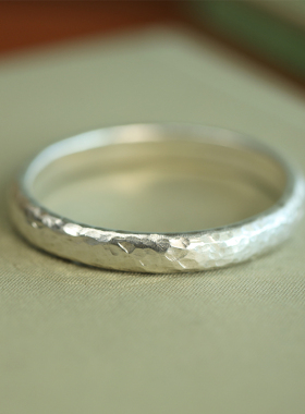 熙素纯手工999足银锤纹银手镯