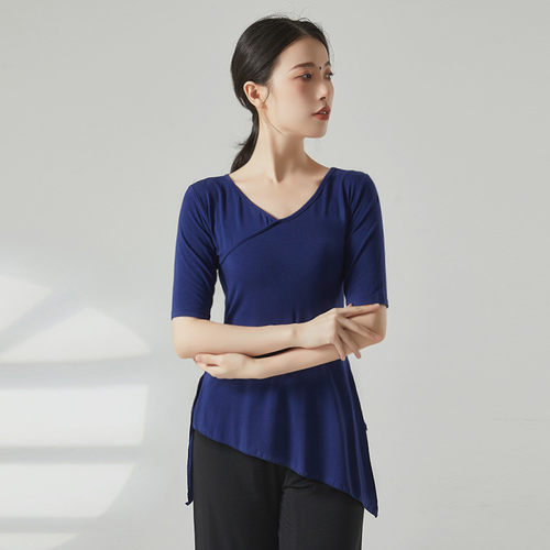 酒红色莫代尔中国舞中国风身韵服古典舞舞蹈服装练功服套装上衣女 - 图2