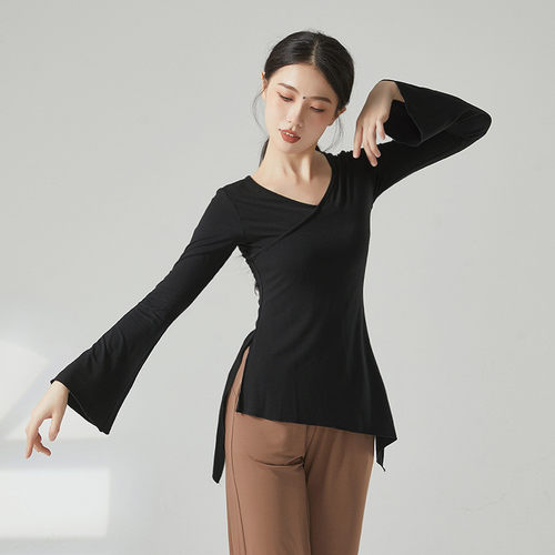 酒红色莫代尔中国舞中国风身韵服古典舞舞蹈服装练功服套装上衣女 - 图3