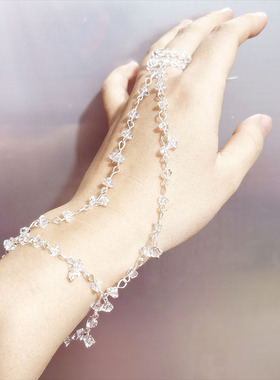 神隐赵露思阿音凤隐同款手链戒指透明琉璃珠子银色花戒指手镯礼物