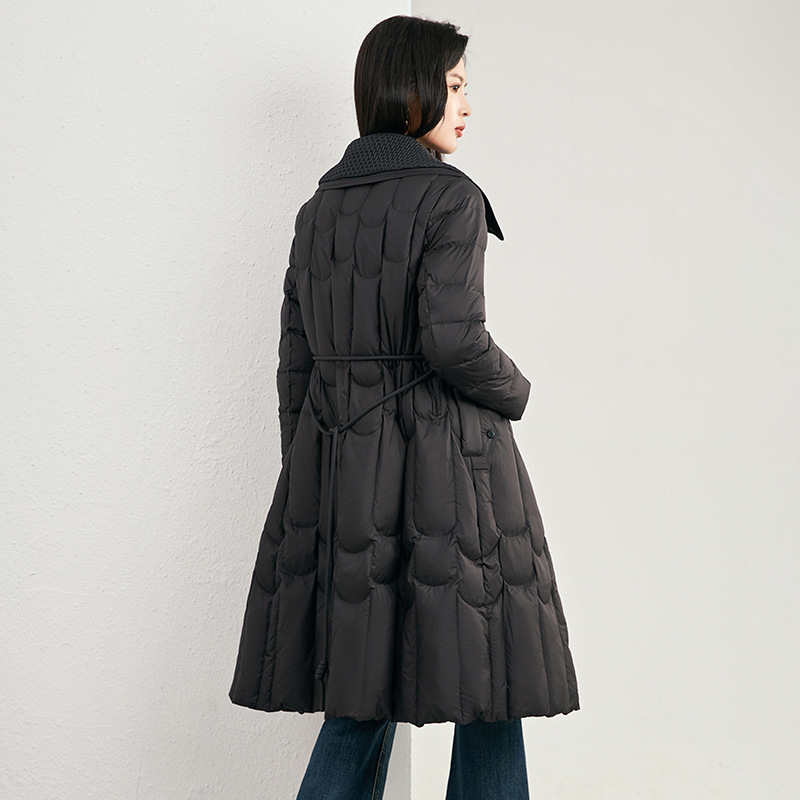 冬装新款高品质美拉德设计感90%白鸭绒保暖大衣长款收腰羽绒服女