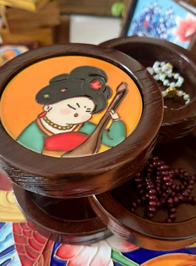 老榆木实木旋转浮雕多层首饰盒