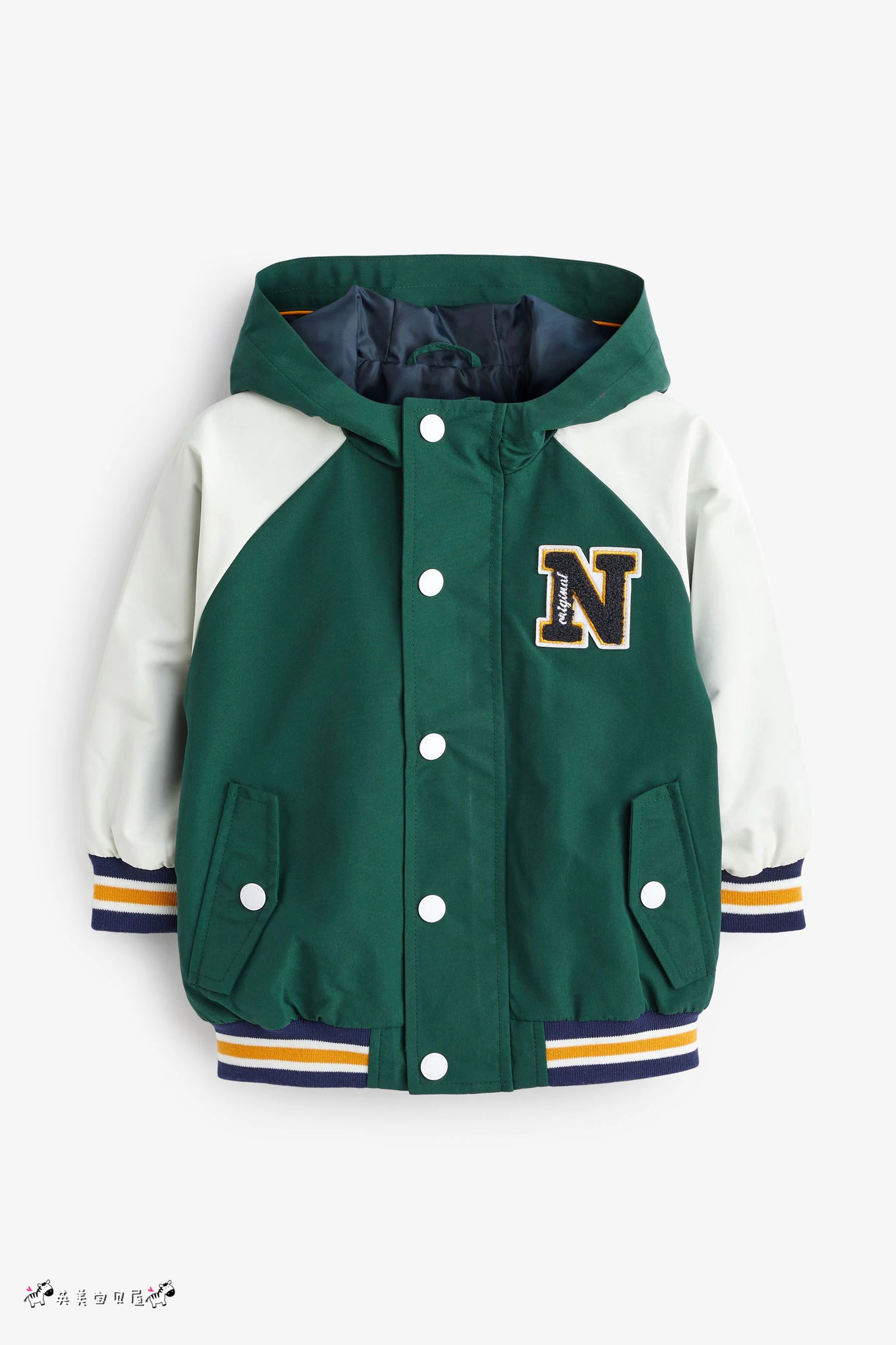 现货next英国男童装正品23春夏男宝绿色学院风连帽棒球服夹克外套