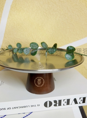潮牌NBHD不锈钢实木底座托盘客厅玄关小物件钥匙盘收纳盘储物盘