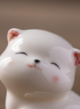 创意茶宠摆件精品可养陶瓷萌猫茶盘茶台桌面工位装饰功夫茶道配件