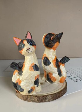 彩绘手工木雕小猫摆件