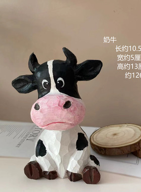 手工木雕呆萌奶牛摆件